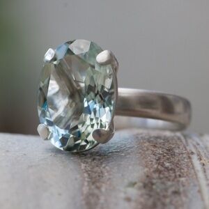 Large Oval Green Amethyst Ring Silver, Green Gemstone